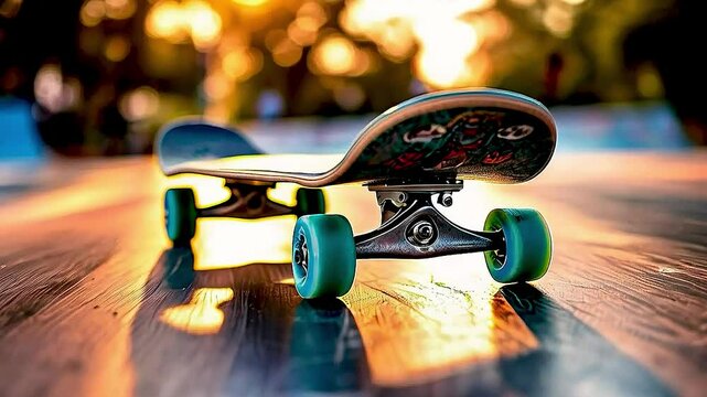 a skateboard on a wooden deck