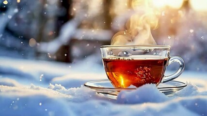 a cup of tea  sitting in  the snow
 - Powered by Adobe