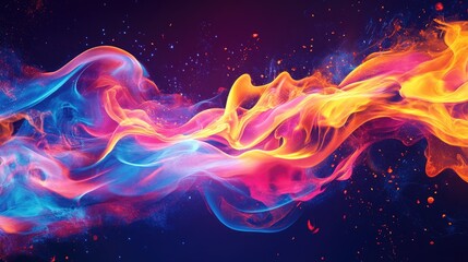 Obraz premium Beautiful vibrant dynamic flame effects, showcasing innovative digital art techniques with bold abstract compositions and bright, striking colors