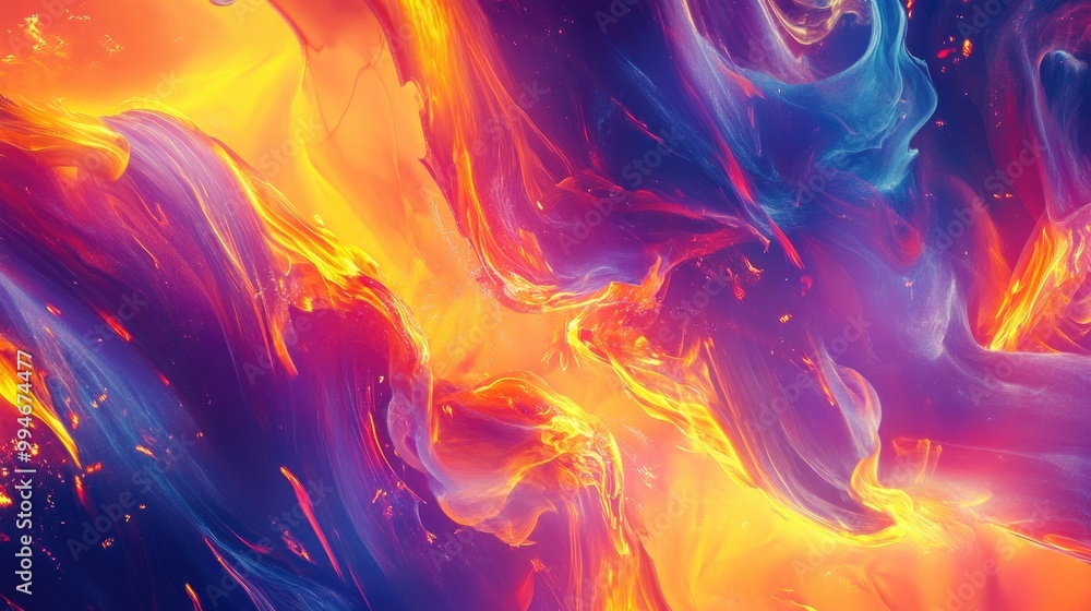 Poster bold and vibrant dynamic flame effects, using innovative digital techniques to create a striking abs