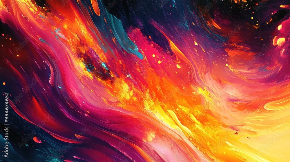 Poster dynamic flame effects in vibrant hues, blending cutting-edge digital art techniques with bold abstra