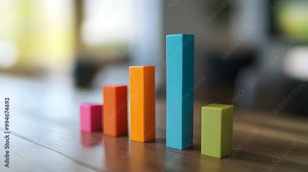 Wall mural colorful block bar chart on wooden surface