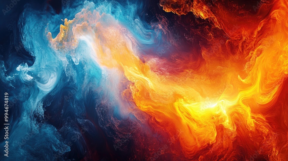 Poster dynamic flame effects in vibrant hues, blending cutting-edge digital art techniques into a bold and 
