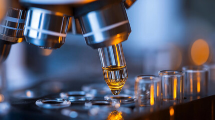 Microscope with Liquid Drop in Laboratory Setting