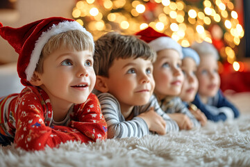 children with christmas presents with happy eyes waiting