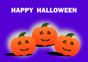 Colorful Halloween card with smiling pumpkins