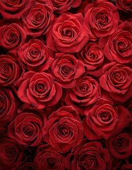 Obraz premium huge bouquet of red roses. background of red roses. Top view