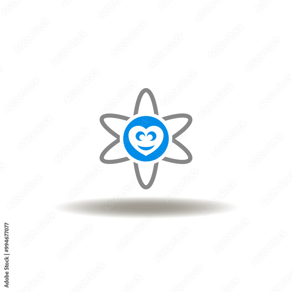 Poster vector illustration of atom with heart and smile face. symbol of core values.