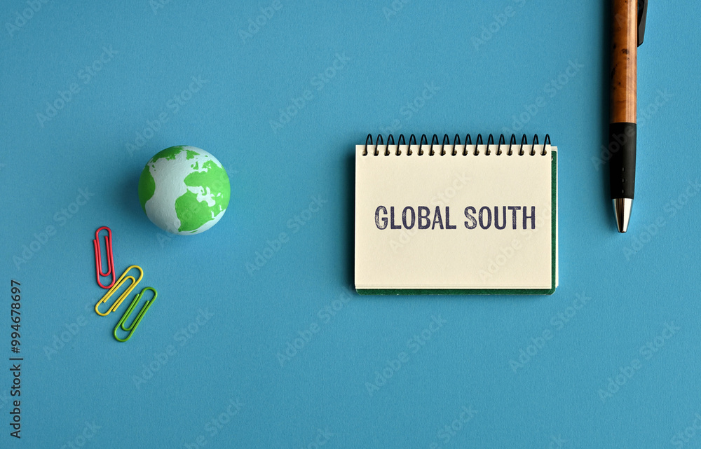 Poster there is notebook with the word global south. it is as an eye-catching image.