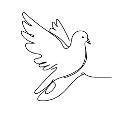 Dove.  Icon. Vector drawing. One line art. 