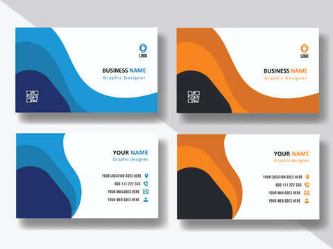 Blue orange modern corporate professional business card template design corporate identity design with creative geomatric shape.