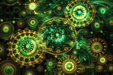 Dynamic abstract vector art intricate fractal designs and circular patterns blending vivid colors
