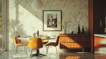 Mid century modern dining room with iconic furniture pieces