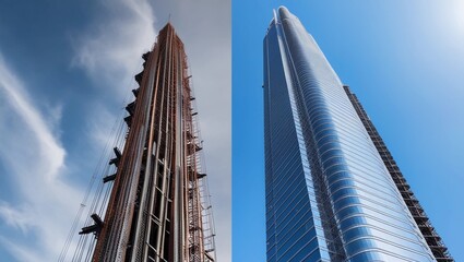 Obraz premium Foundation of Vision, A towering skyscraper in the middle of construction,