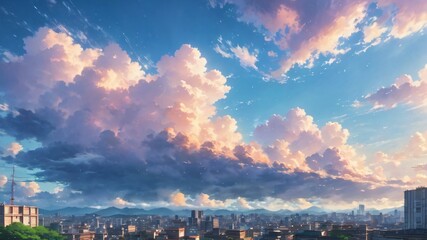 Obraz premium anime aesthetic beautiful sky background illustration