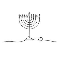 Menorah.  Icon. Vector drawing. One line art. 
