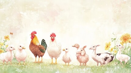 Fototapeta premium Farm Animals in Pastoral Setting