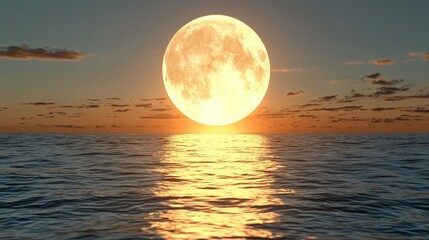 Full Moon Over Calm Ocean   Dramatic Night Sky Scene