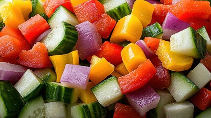 Fresh Diced Salad with Red Bell Pepper  Cucumber  and Yellow Bell Pepper