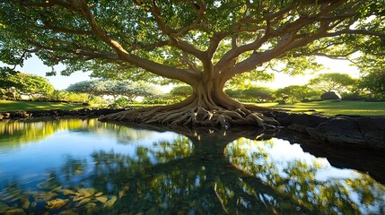 Majestic Tree Reflecting in a Tranquil Pond