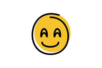 Blushed face emoji in abstract line art with yellow base color. emoticon icon vector.