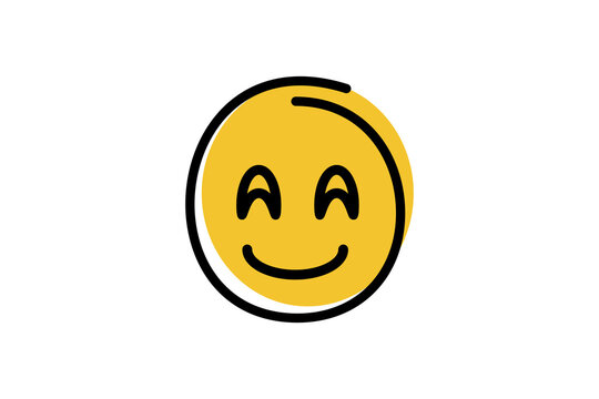 Naklejki Blushed face emoji in abstract line art with yellow base color. emoticon icon vector.