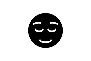 Relieved face emoji in black. Emoticon icon vector.