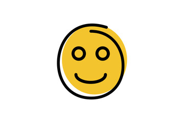 Slightly smile face emoji in abstract line art with yellow base color. emoticon icon vector.