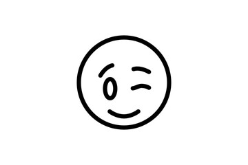 Wink face emoji in line art. Emoticon icon vector.