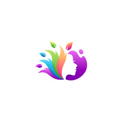 Beautiful woman logo with colorful 3d design style