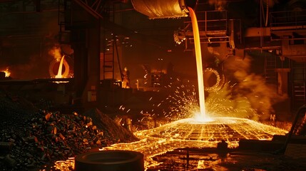 Molten Metal Pouring in a Steel Mill