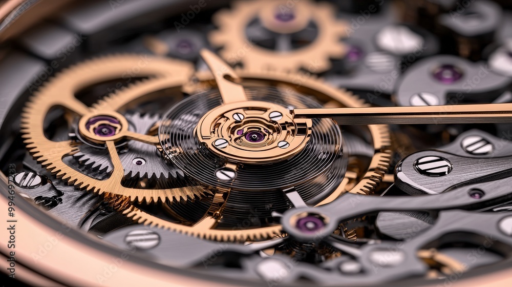 Poster close up of watch mechanism with intricate gears and details