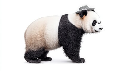 Fototapeta premium Cute Panda in Hat and Bow Tie Funny Animal Illustration