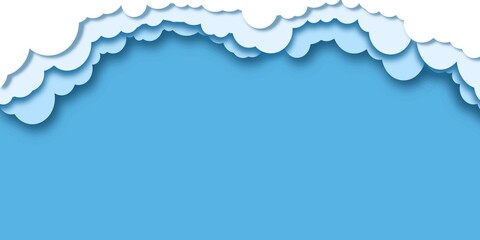 Sky paper cut picture with blue and white clouds blue sky background paper cut clouds border simple cartoon design banner poster flyer illustration