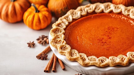 Delicious Homemade Pumpkin Pie with Fall Spices and Pumpkins
