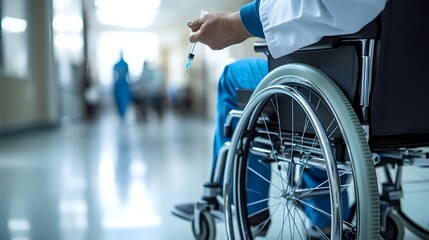 Obraz premium Focus on inclusivity in healthcare, a doctor administering a vaccine to a patient in a wheelchair, highlighting access for all regardless of physical ability