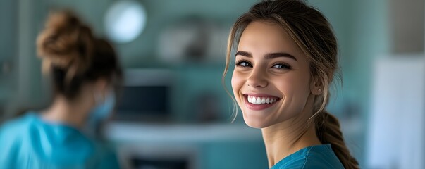 A nurse's reassuring smile as she gives a vaccine, the patient looking relieved, with a vibrant, clean background symbolizing recovery and new beginnings