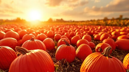 Golden Hour Pumpkin Patch   Autumn Harvest Field Photography