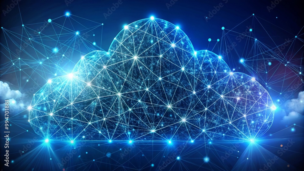 Poster abstract cloud computing network connecting on blue digital technology background