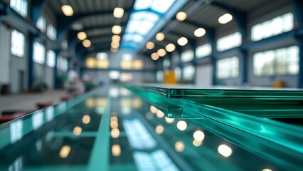 Industrial glass production line with green-tinted panes
