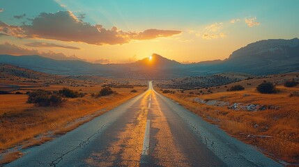 Morning sunlight casts long shadows on a deserted highway.