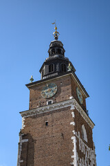 Town Hall Tower (Wieza Ratuszowa Krakow) major landmark on Main Market Square in the Old Town district of Krakow, Poland.