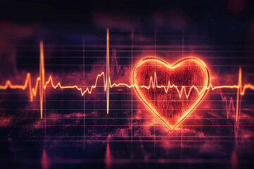Cardiovascular Health Visualization ECG Monitor with Red Heart Symbol