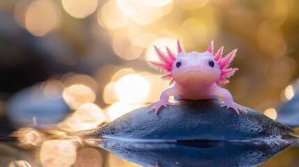 Pink Axolotl in Water