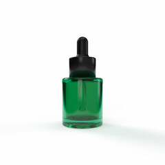 Green Glass Dropper Bottle isolated. 3D rendering