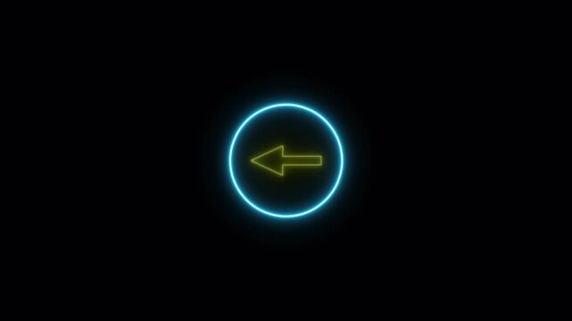 Neon glowing arrow in circle.  A stylized back button or direction indicator. 4k video