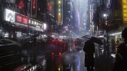 Fototapeta premium Neon City in Rain