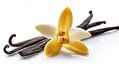 Vanilla Bean with Flower on White Background