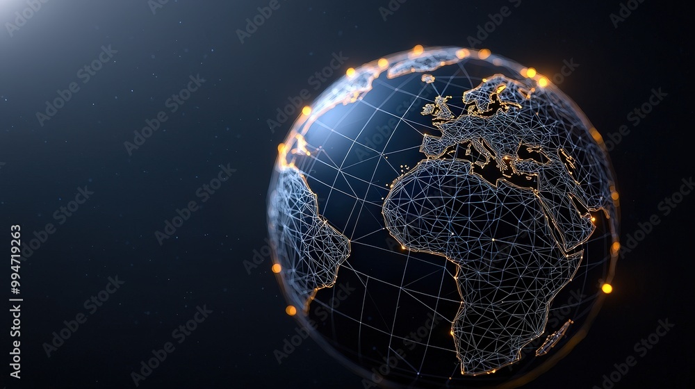 Aufkleber 3d wireframe globe with glowing lines global network connection concept