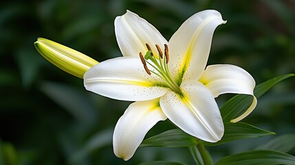 Obraz premium White Lily Flower Close Up Delicate Petals Soft Lighting Floral Background